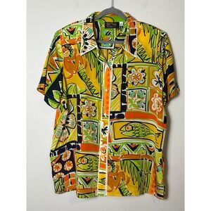 Bob Mackie Wearable Art Womens Silk Tropical Button Up Shirt 1X Resort Colorful